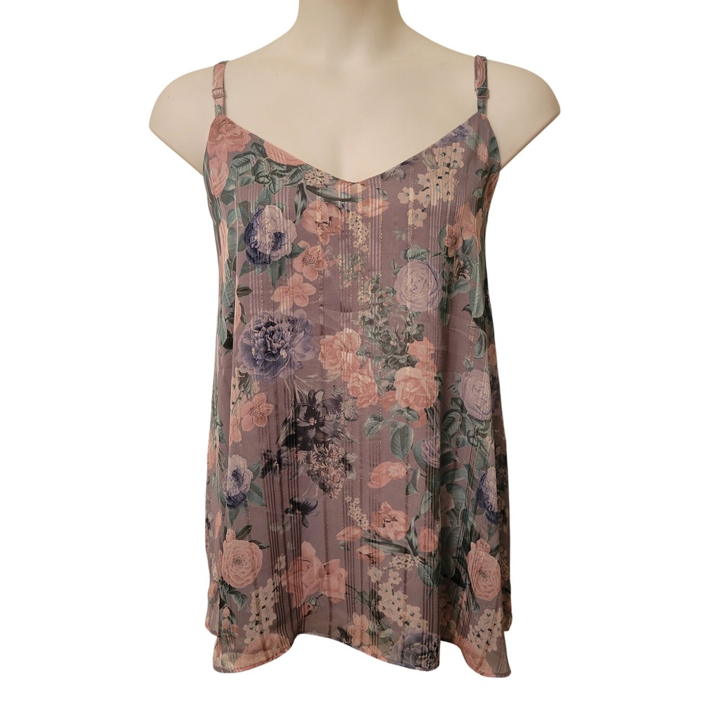 Torrid Sophie 4 Gray Floral Print V Neck Camisole Tank Top 4X 26 Dainty Summer